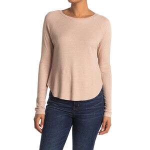 Abound Long Sleeve Raglan Tee Waffle Knit In Tan Dale Raw Hem Size M